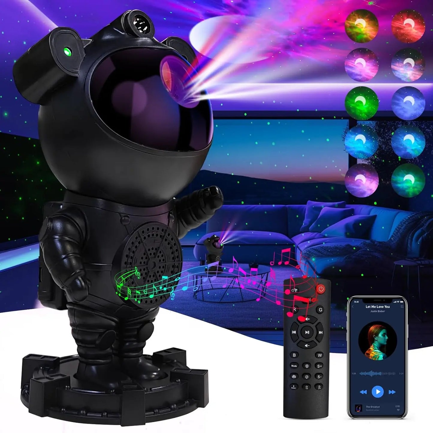 Bluetooth Astronaut Voice-controlled Projection Light, USB Full-color Star-Moon White Noise Spaceman RGB Starry Sky Ambient Ligh