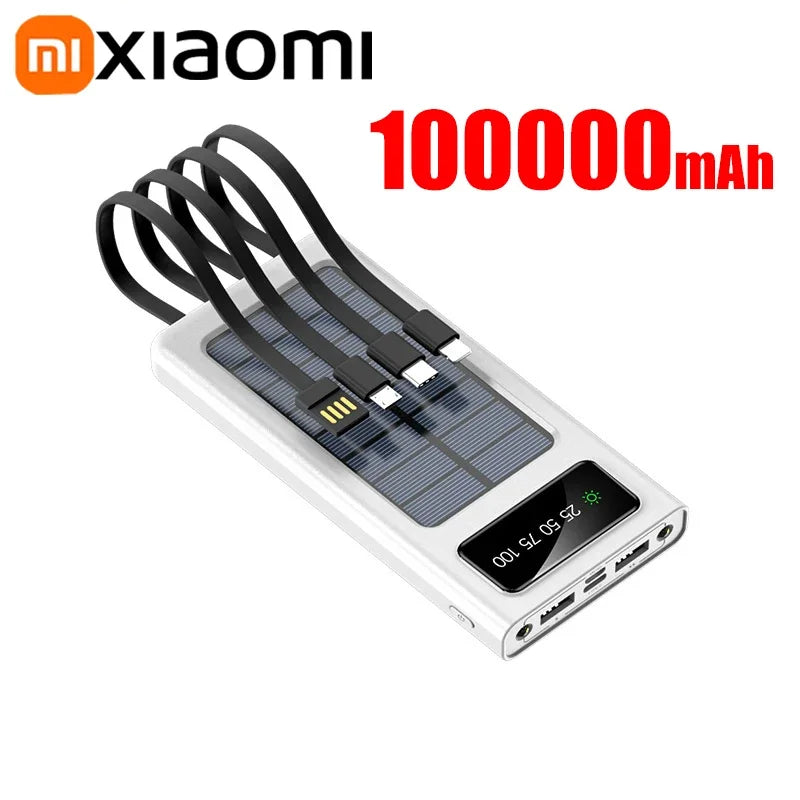 Xiaomi Solar Power Bank 200000mAh Large Capacity Mobile Power Fast Charging Battery With Dual USB 4-Cables For iPhone Samsung