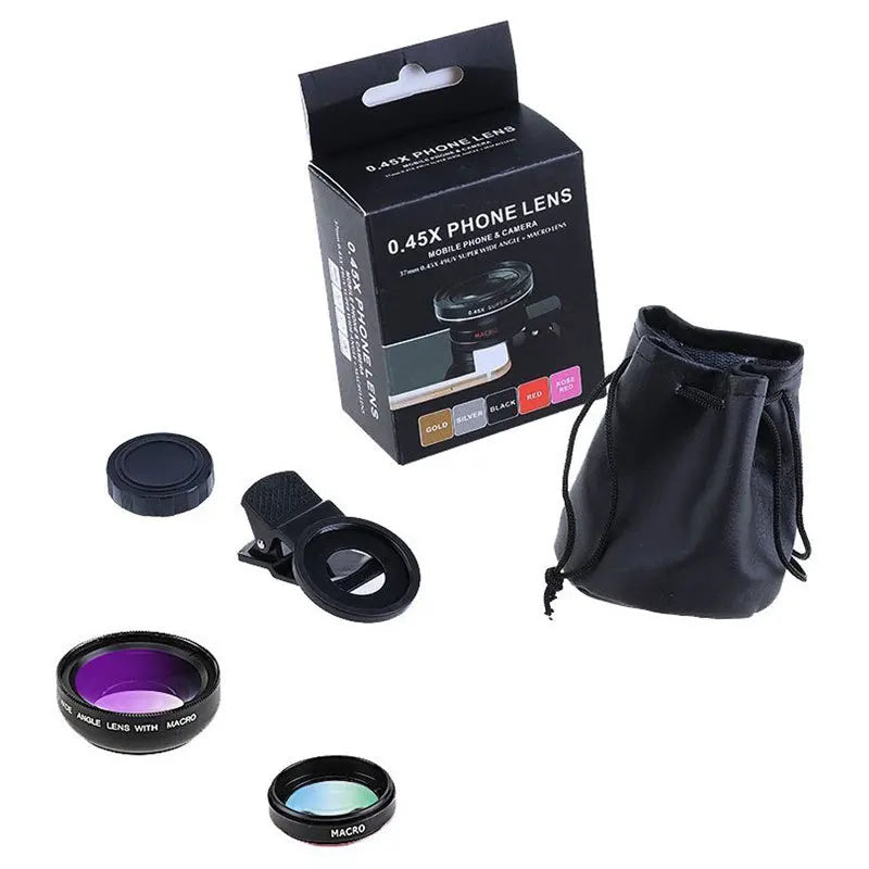 Multi Functions Universal Mobile Phone 37MM 0.45X Wide Angle & 12.5x Macro Len Kit HD Camera Lens for Phone Android Cellphone
