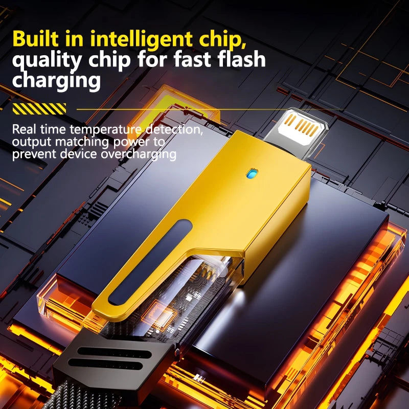 PD 65W 27W 4 in 1 Mecha Style Quick Charge Data Cable For iPhone 16 15 Samsung Xiaomi Multi Port Fast Charging USB Type C Cables