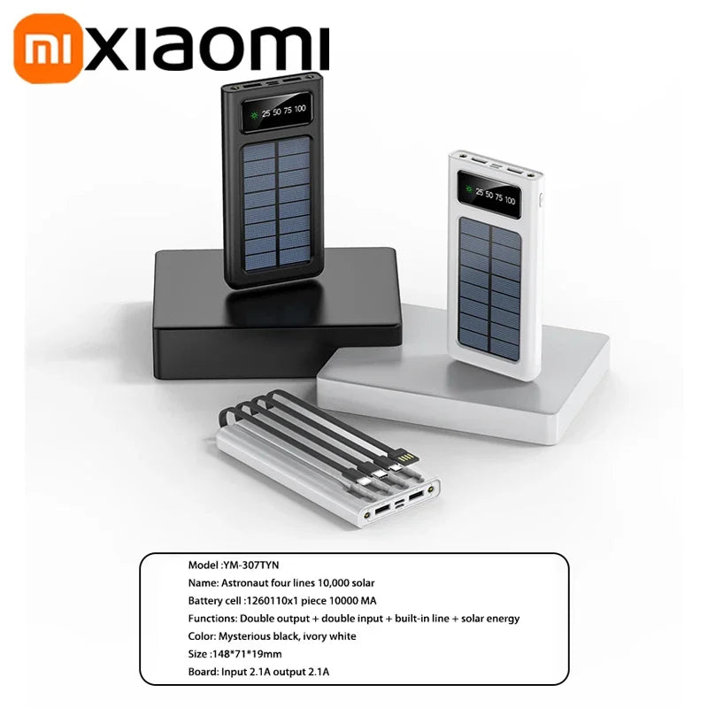 Xiaomi Solar Power Bank 200000mAh Large Capacity Mobile Power Fast Charging Battery With Dual USB 4-Cables For iPhone Samsung