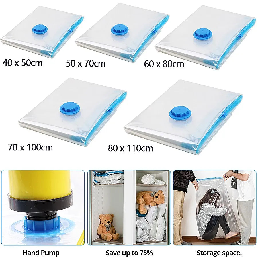 5Pcs Vacuum Bags for Storing Clothes Space Saver Vacuum Storage Bag with Hand Pump for Comforters,Blanket Storage,Bedding