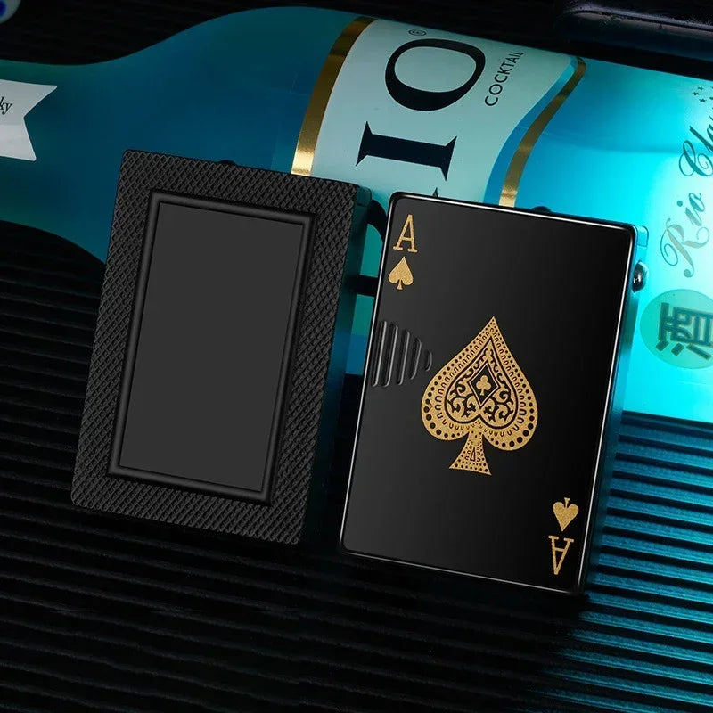 Metal Poker Card Inflatable Lighter Windproof Jet Flame Butane Cool Portable Lighter Cigarette Accessories Men's Smoking Gift