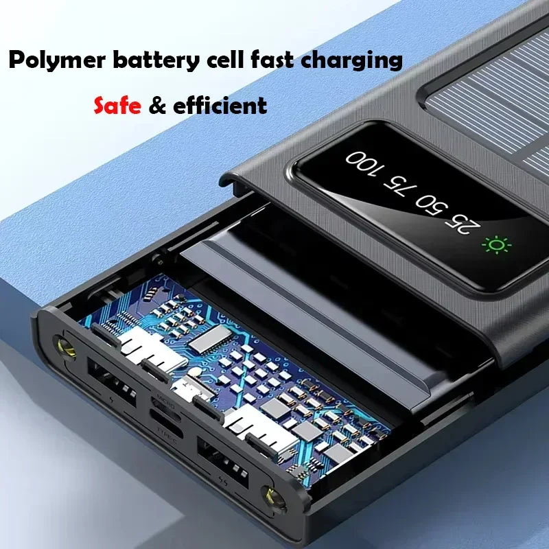 Xiaomi Solar Power Bank 200000mAh Large Capacity Mobile Power Fast Charging Battery With Dual USB 4-Cables For iPhone Samsung