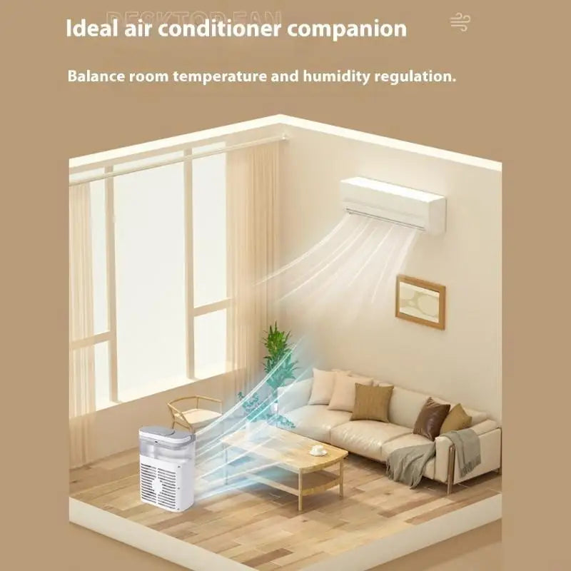 54HE Portable Air Conditioner Fan Humidifying Fan Desktop Fan with Night Light Household Sprayer Refrigeration Conditioner