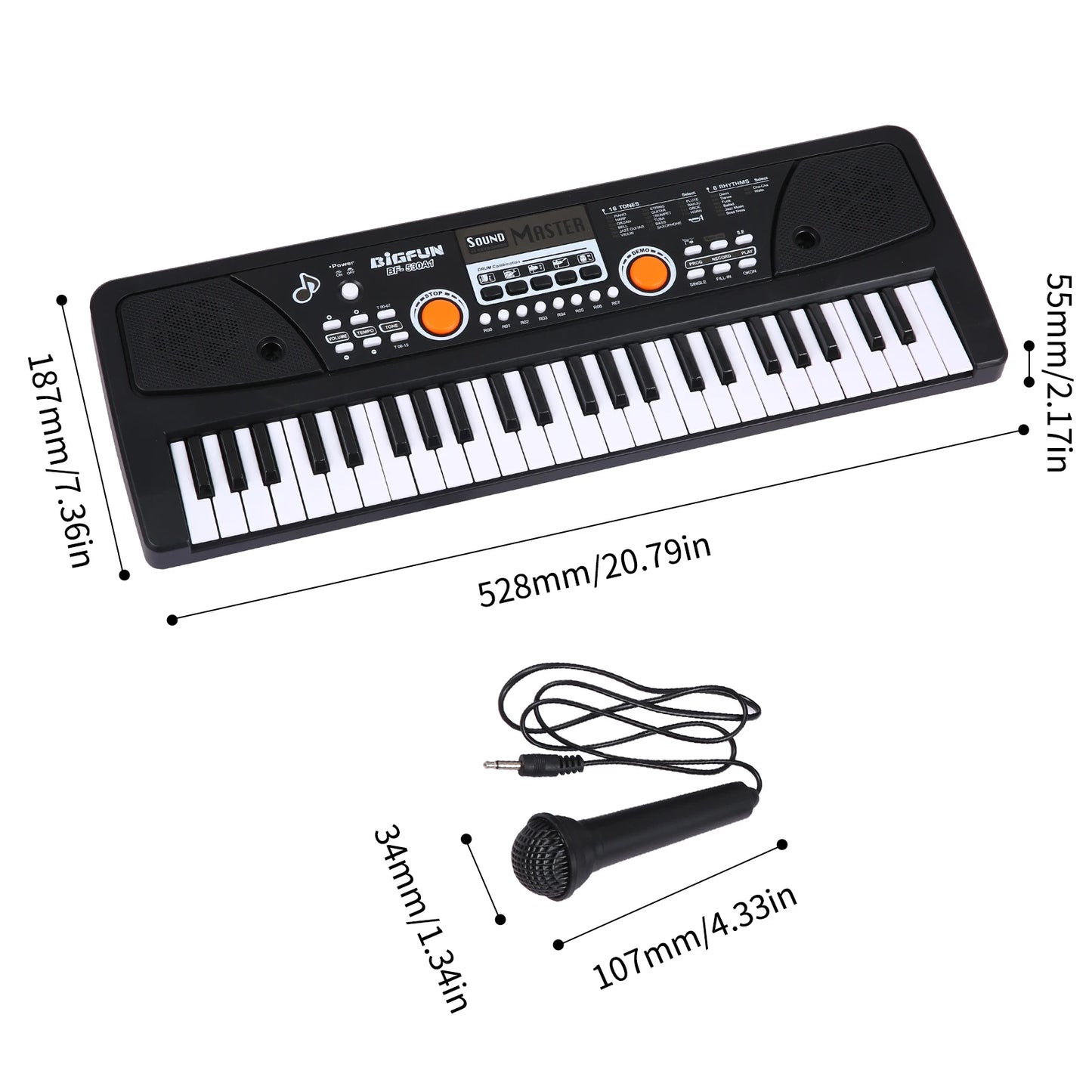 BIGFUN 49 Keys USB Electronic Organ Keyboard Piano Digital Music Electronic Keyboard with Microphone Black