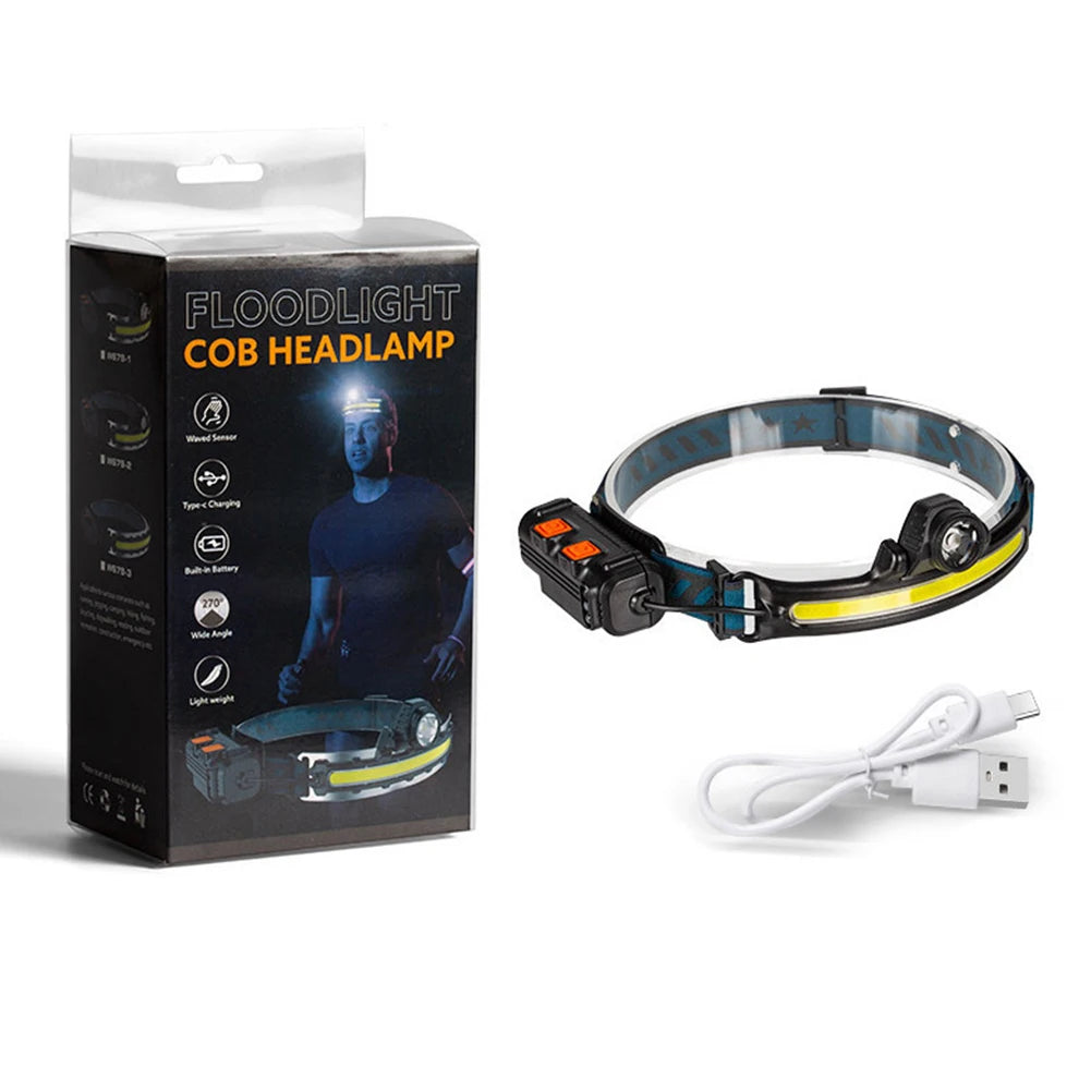 XPG+COB LED Zoom Induction Headlamp Motion Sensor Camping Headlight USB Rechargeable Super Bright Headlight for Hiking Fishing
