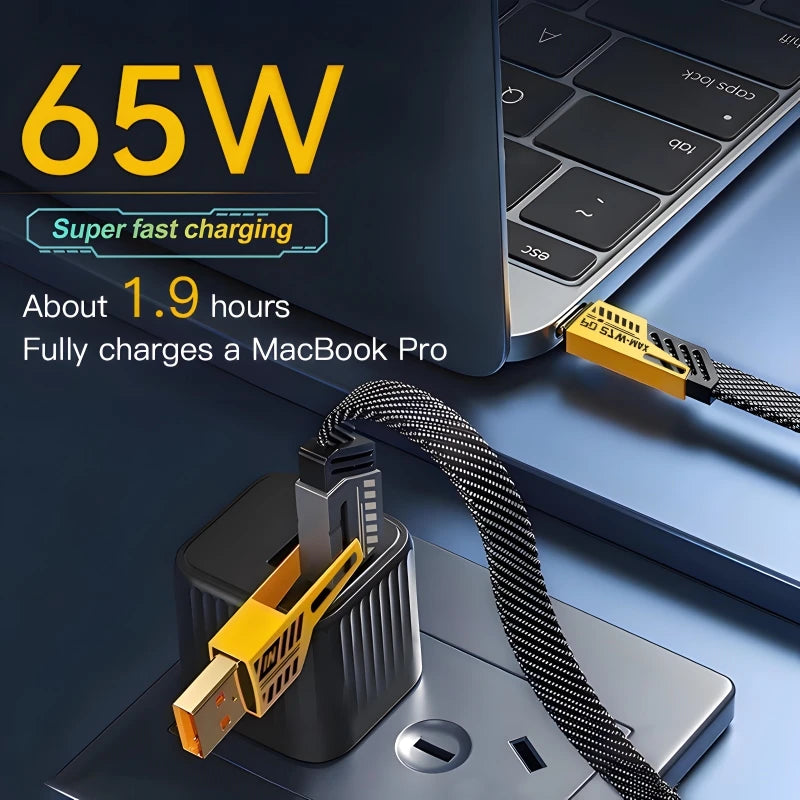 PD 65W 27W 4 in 1 Mecha Style Quick Charge Data Cable For iPhone 16 15 Samsung Xiaomi Multi Port Fast Charging USB Type C Cables