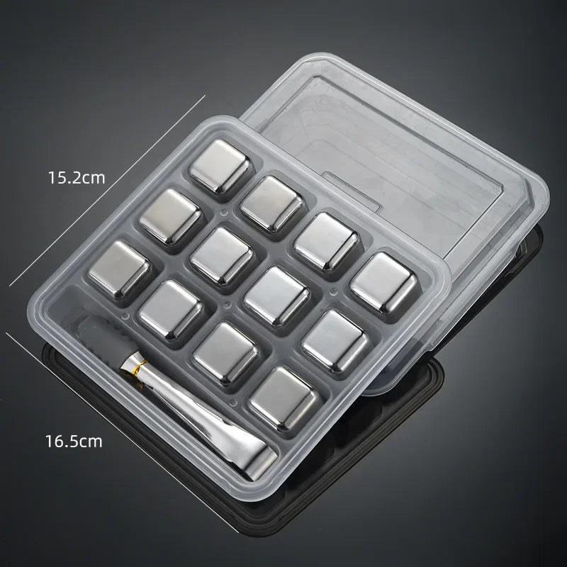 4PCS Stainless Steel Ice Cubes Reusable Quick-Freeze Whiskey Stones Perfect Husband Parent Gift for Coffee Drinks Wine Beer
