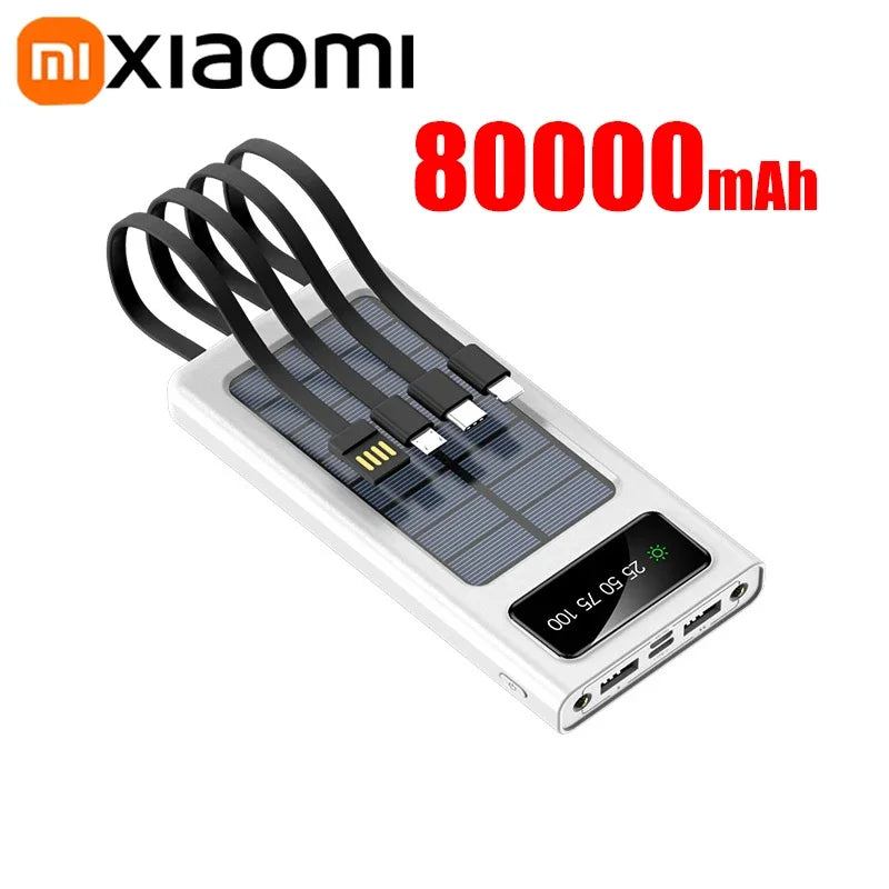 Xiaomi Solar Power Bank 200000mAh Large Capacity Mobile Power Fast Charging Battery With Dual USB 4-Cables For iPhone Samsung