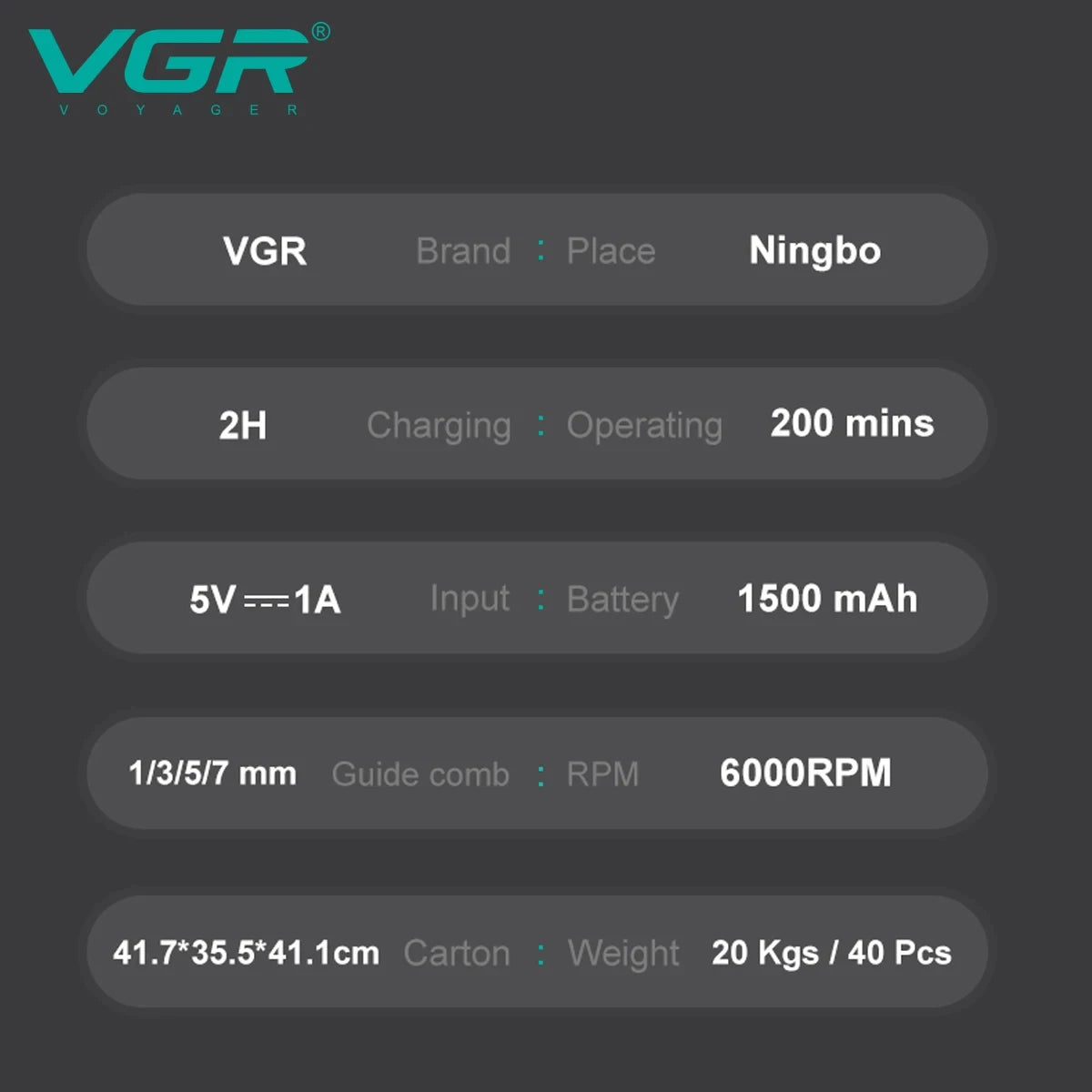 VGR V-298 electric metal hair clipper, professional high-power electric push shear, oil head carving, intelligent digital displa