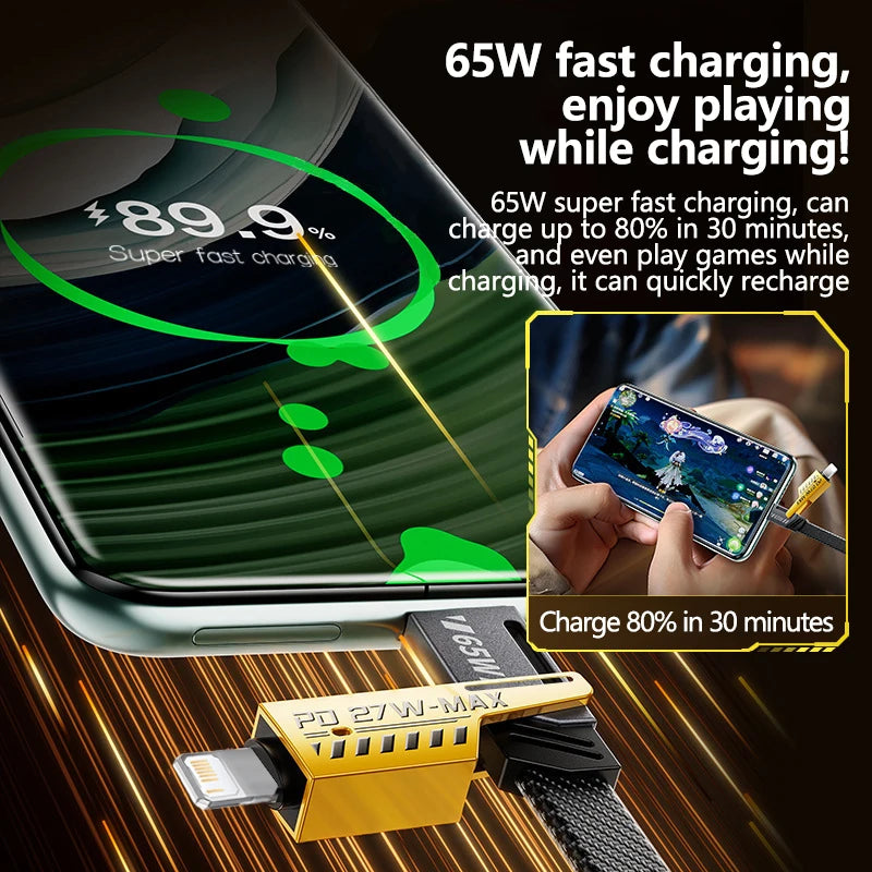 PD 65W 27W 4 in 1 Mecha Style Quick Charge Data Cable For iPhone 16 15 Samsung Xiaomi Multi Port Fast Charging USB Type C Cables