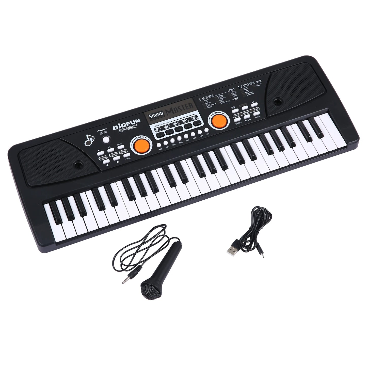 BIGFUN 49 Keys USB Electronic Organ Keyboard Piano Digital Music Electronic Keyboard with Microphone Black