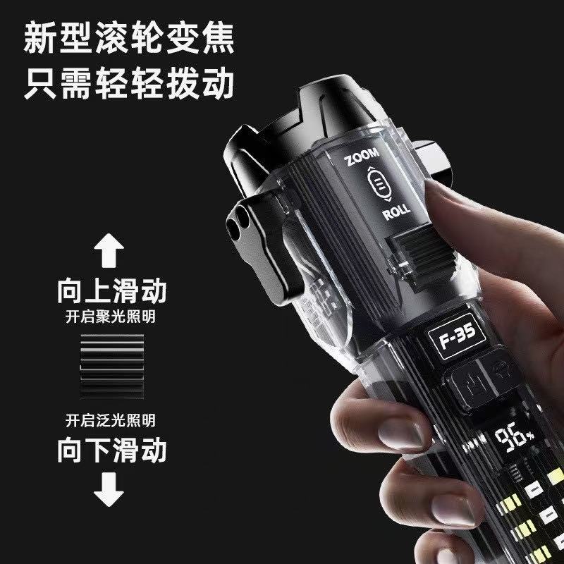 New multi-functional high-intensity flashlight with long-range outdoor window breaker, roller zoom, dual light source, rechargeable flashlight