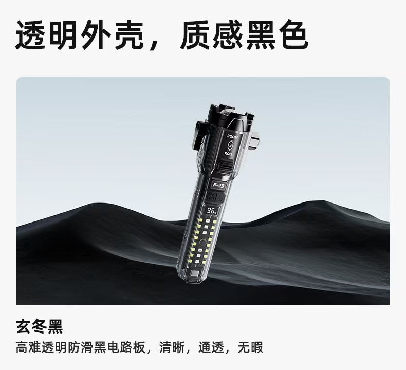 New multi-functional high-intensity flashlight with long-range outdoor window breaker, roller zoom, dual light source, rechargeable flashlight