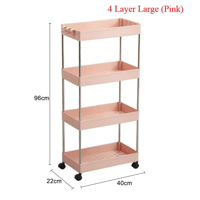 4 Layer Gap Holder Kitchen Storage Rack Fridge Side Shelf Removable with Wheels Bathroom Organizer Space Saving Shelf