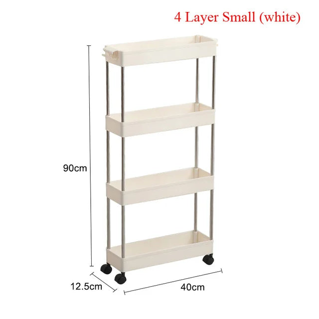 4 Layer Gap Holder Kitchen Storage Rack Fridge Side Shelf Removable with Wheels Bathroom Organizer Space Saving Shelf