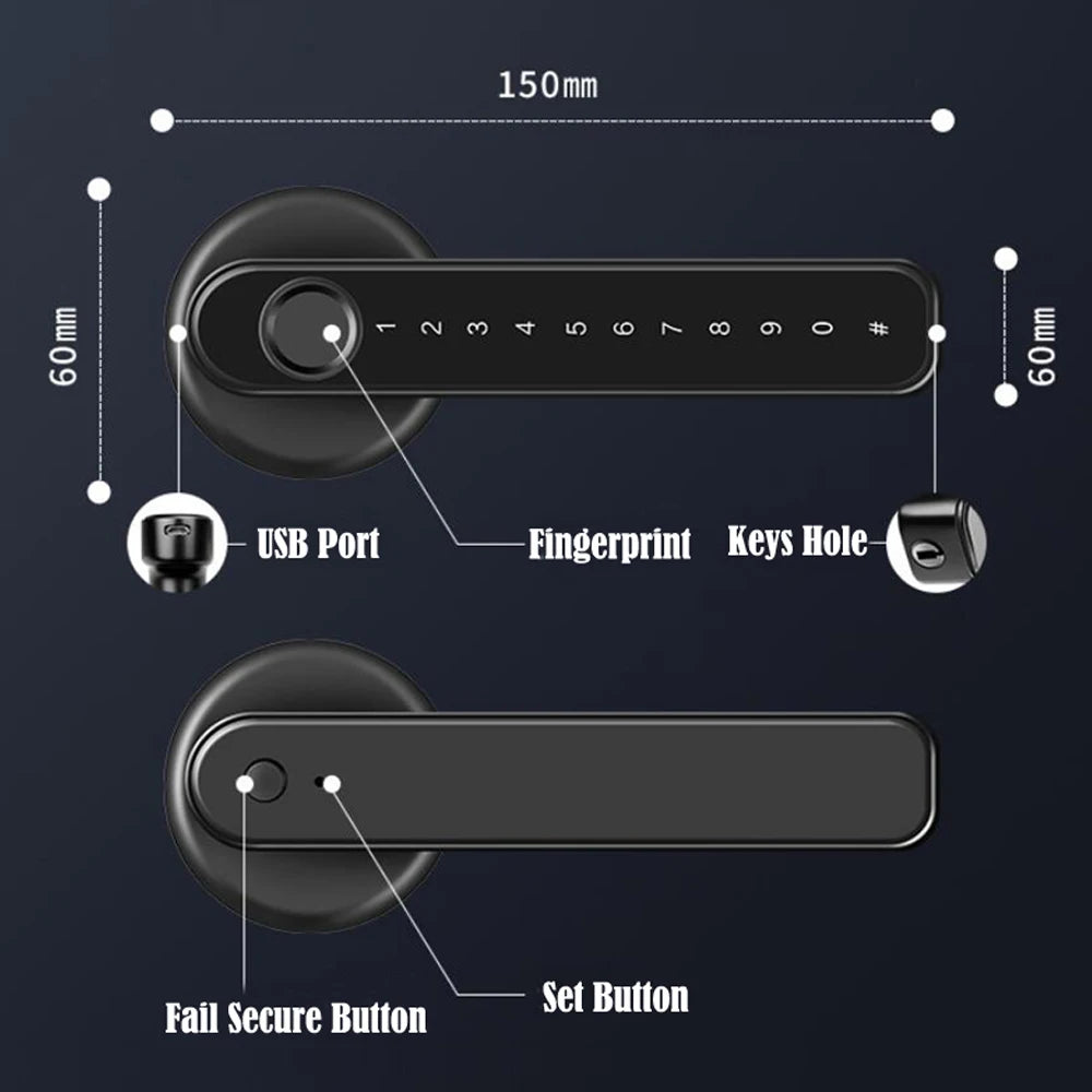 TTLock/tuya APP Smart Fingerprint Lock password code Door Lock Bluetooth Biometric fingerprint lock Electronic Handle Lock