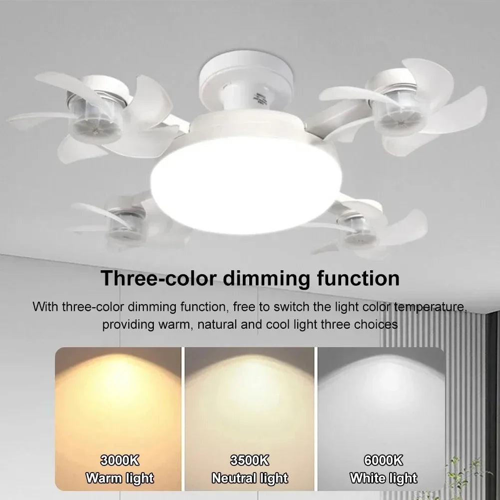 Socket Fan Lights with Remote Ceiling Fan with Light 3-Color Dimmable LED Ultra-Quiet Waterproof with Foldable for Bedroom Use