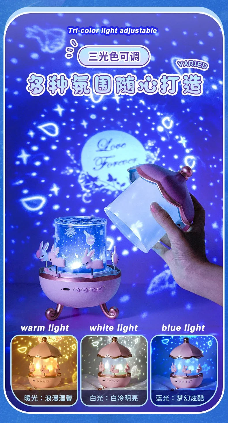 Star sky projection, small night light, carousel, horse, remote control, bluetooth audio, beautiful birthday gifts, night lamps