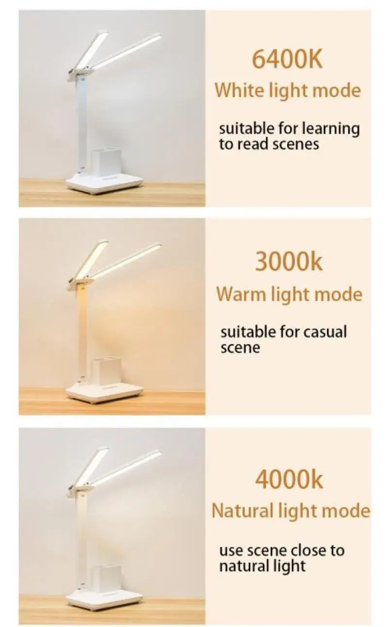 LED Desk Lamp Touch Dimming Table Lamp USB Charging Foldable With Pen Holder Night Light For Bedroom Student Study Reading