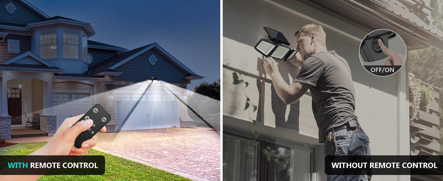 Outdoor Waterproof Solar Light with Motion Sensor 3-Head 200+ LEDs Security Light for Porches Garages Yard Entrances