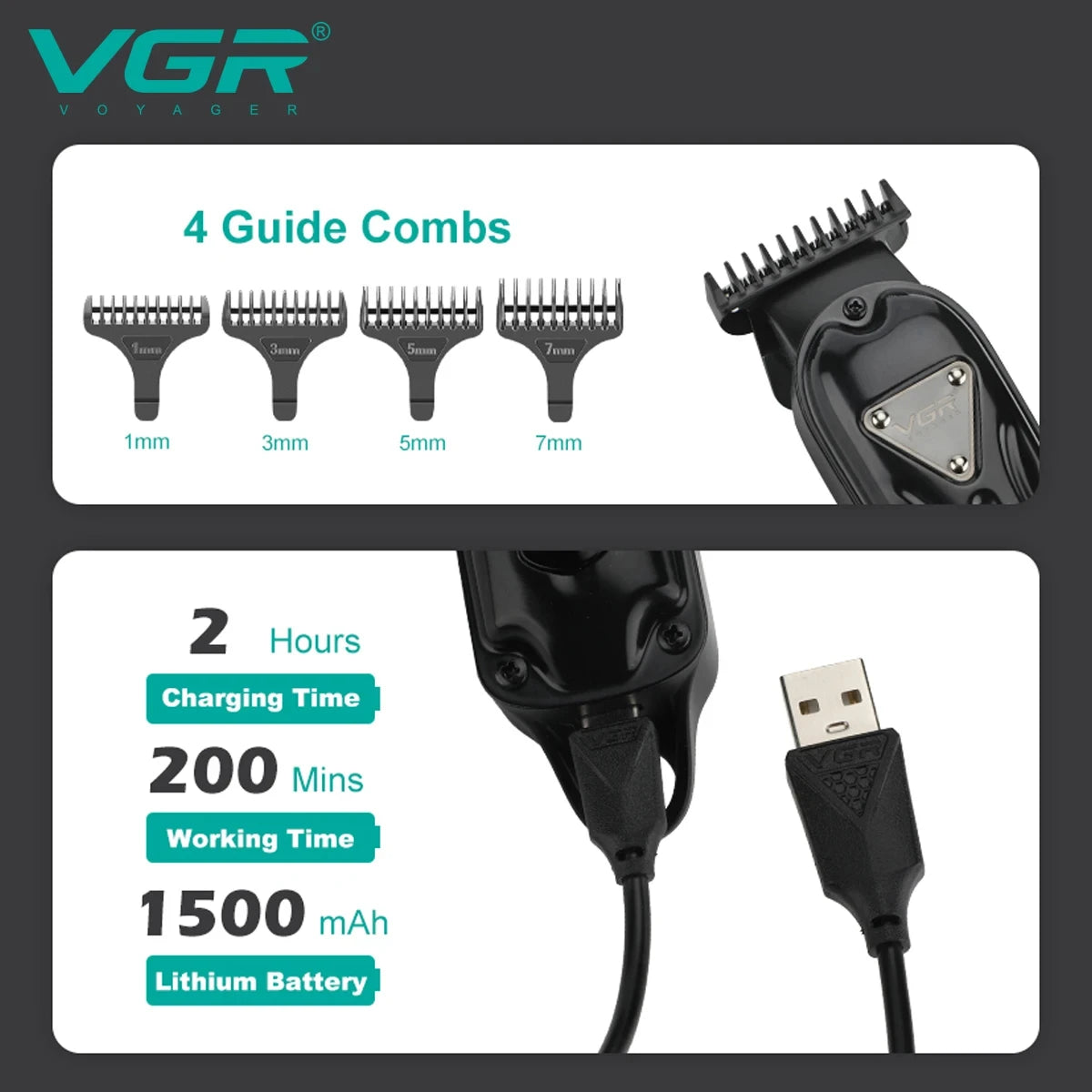 VGR V-298 electric metal hair clipper, professional high-power electric push shear, oil head carving, intelligent digital displa