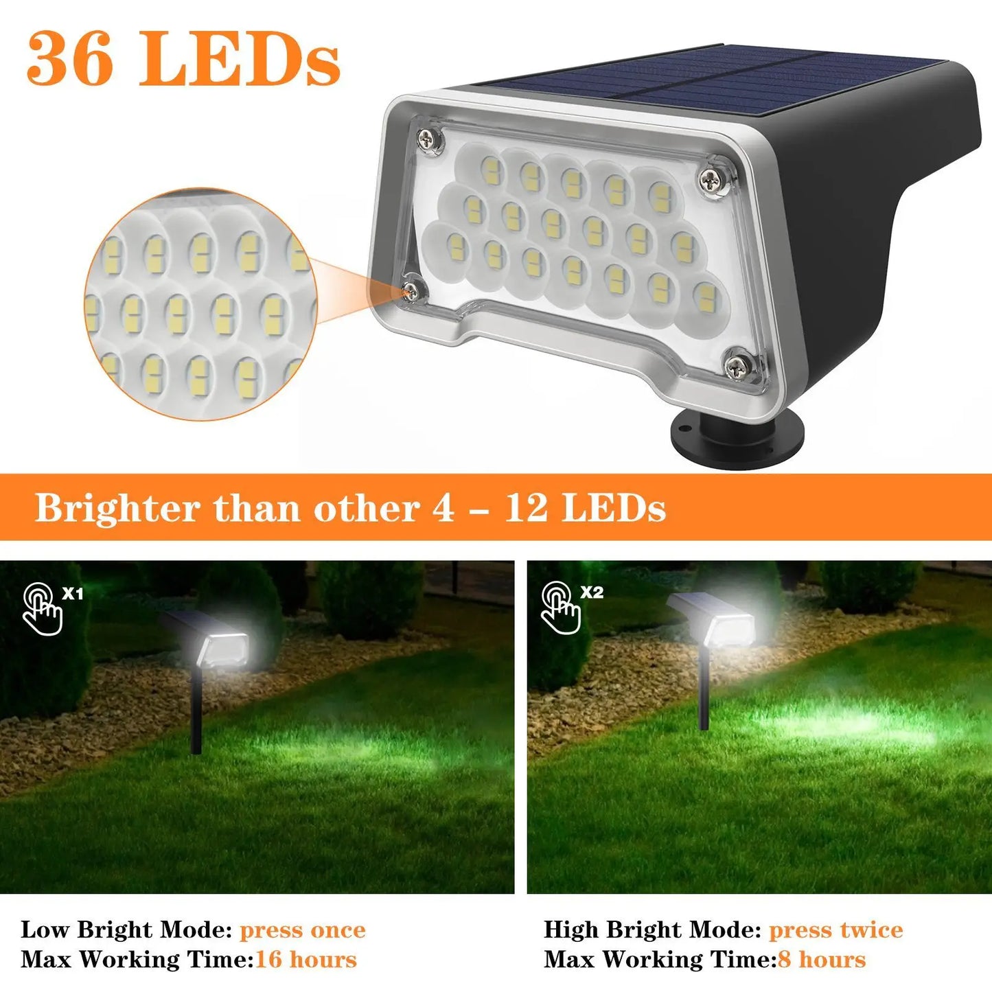Solar Lawn Lamp Outdoor Adjustable Solar LED Wall Lights Sunlight Landscape Spotlights Yard Garden Driveway Path Light
