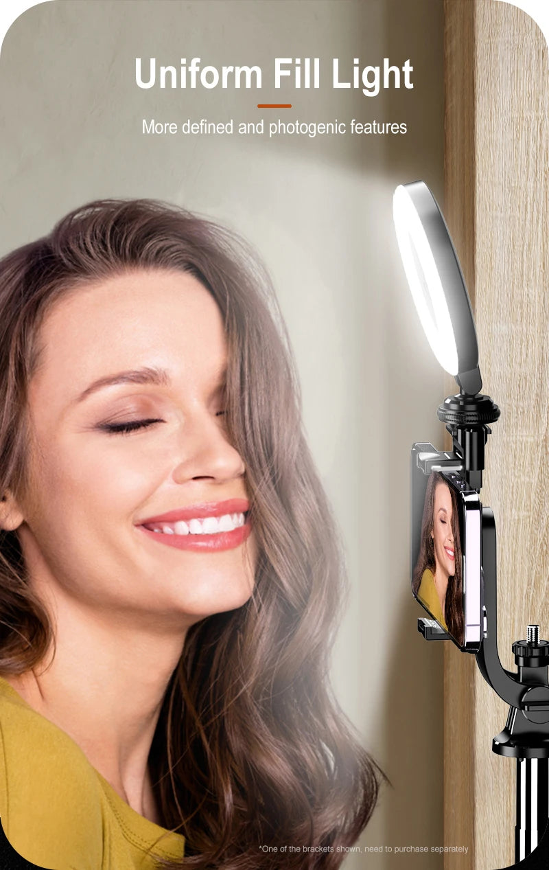 Portable Fill Light for Selfie Stick All Round Rotation Multi Ports for 1/4 Screw Cameras Magic Arm Live Broadcast Mobile Phone