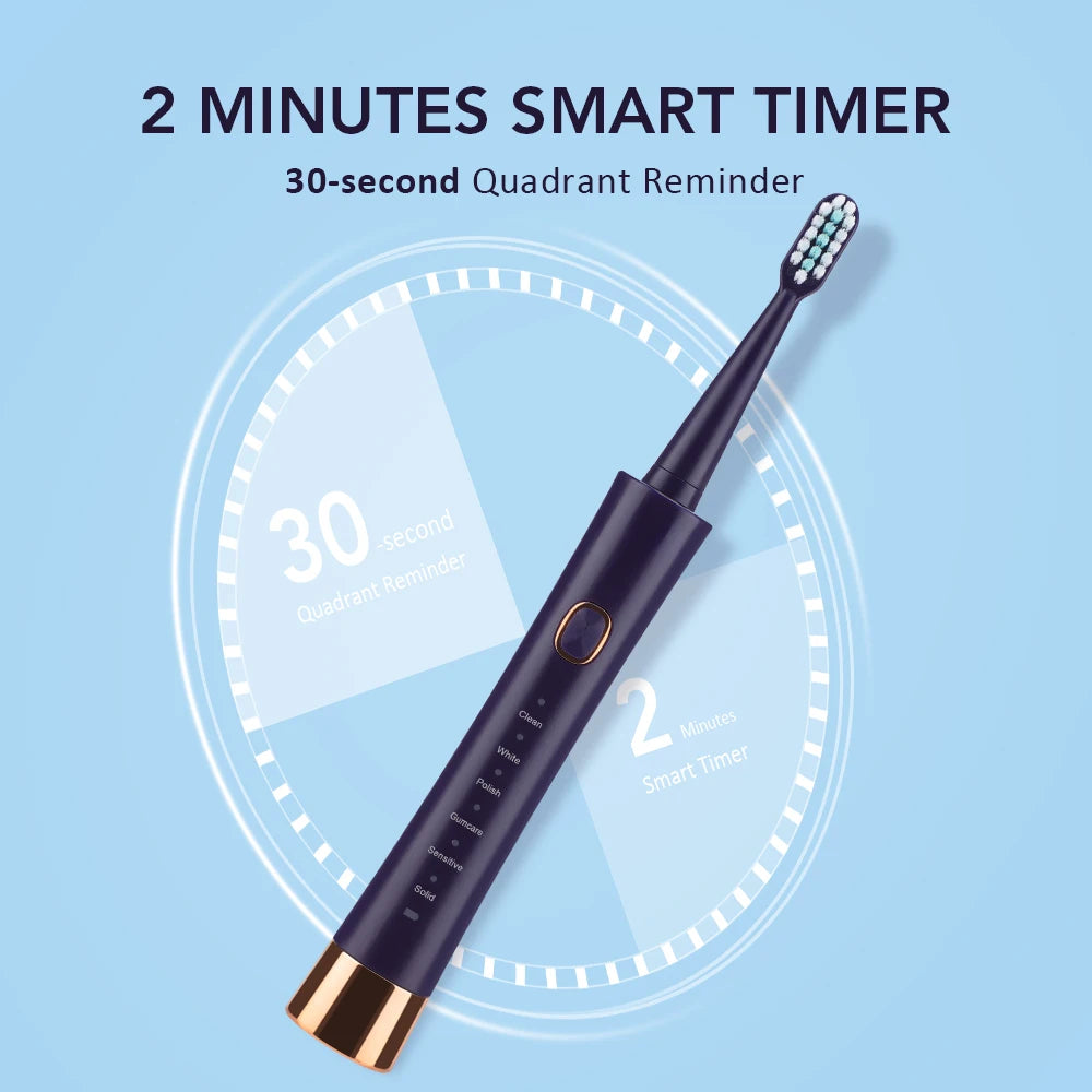 Electric Toothbrush For Adults USB Rechargeable Sonic Toothbrush 6 Modes Cleaning Teeth Brush With 4PCS Replacement Heads IPX7
