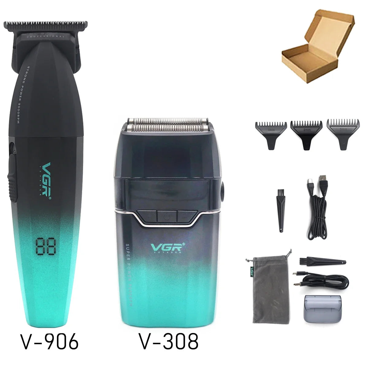 VGR Professional Shaver with DLC Blades, Full Metal, USB Rechargeable, and LED Display for Men