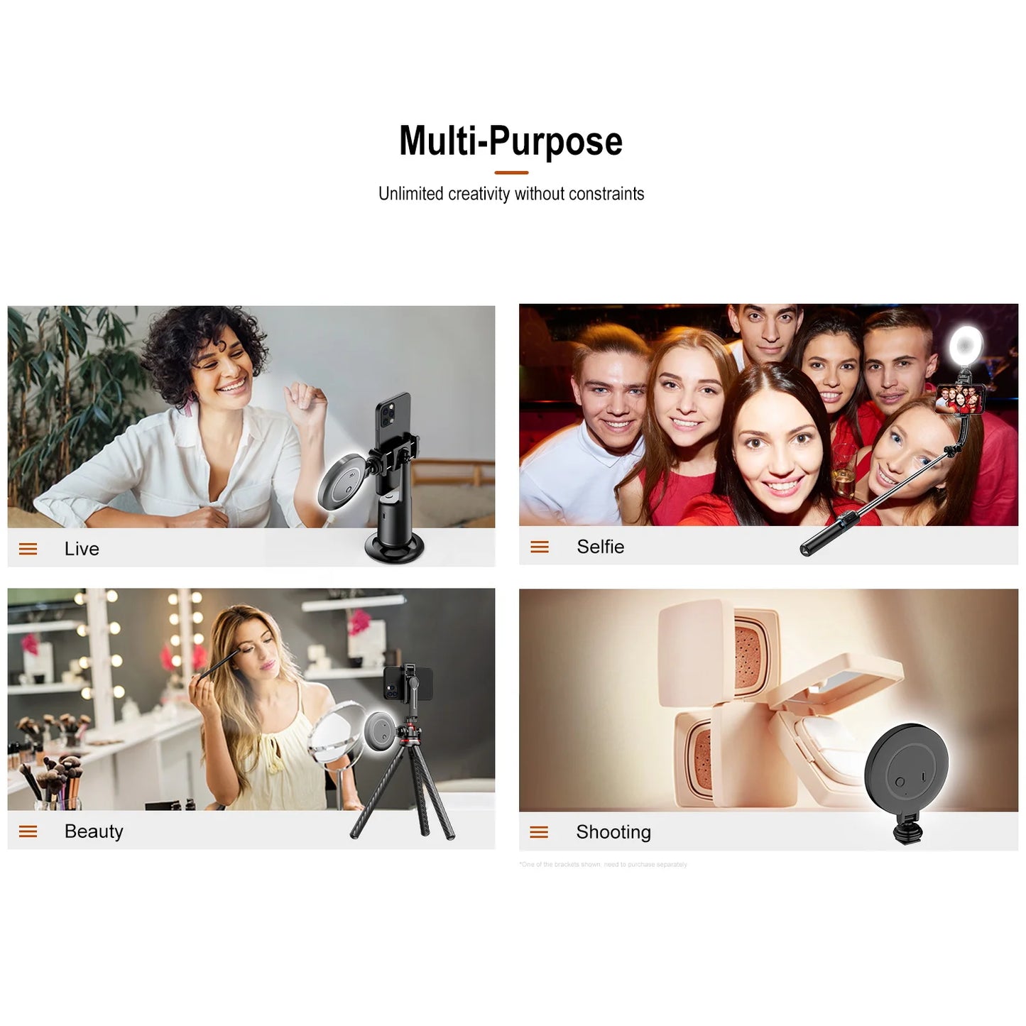 Portable Fill Light for Selfie Stick All Round Rotation Multi Ports for 1/4 Screw Cameras Magic Arm Live Broadcast Mobile Phone