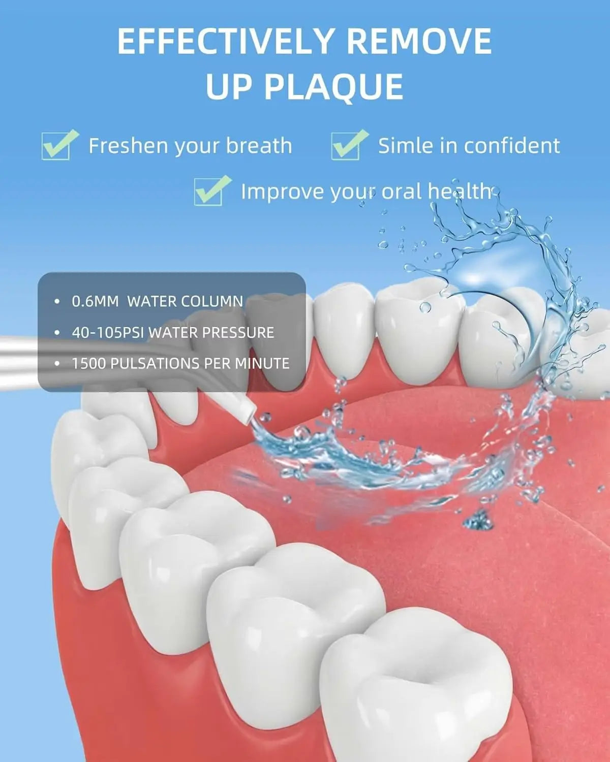 Water Dental Flosser Teeth Picks - 4 Jets 3 Modes Portable Cordless Water Flosser for Teeth Cleaner, IPX7 Waterproof Oral Irriga