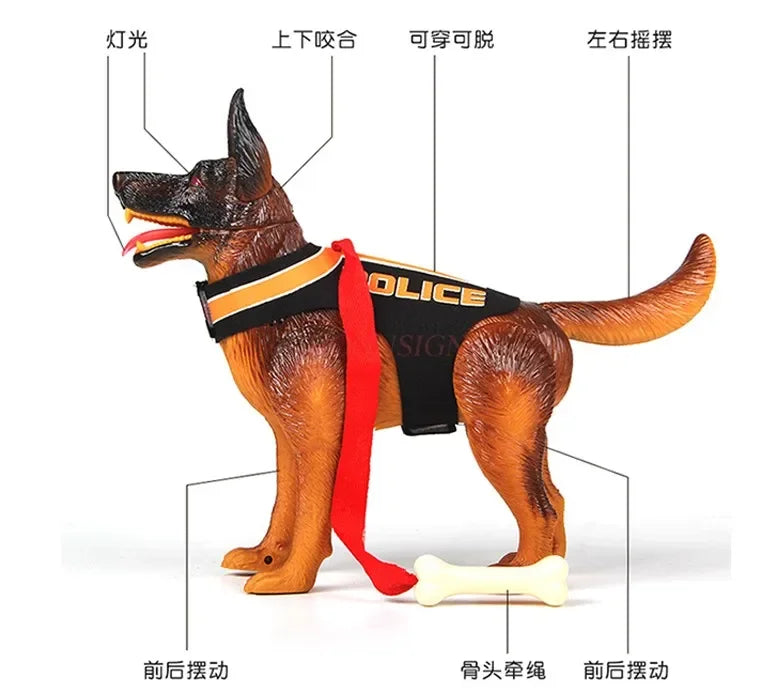 Electric toy dog can bark when walking, children's boy toy simulation plastic police dog