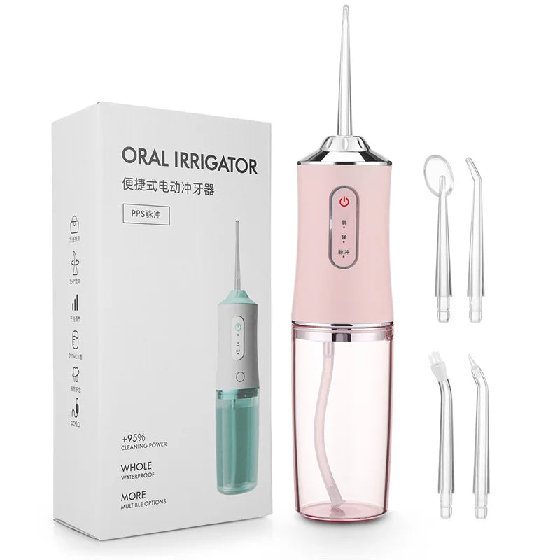 Oral Irrigator kit Portable Dental Water Flosser USB Rechargeable Water Jet Floss Tooth Pick 4 Tip 220ml 3 Modes IPX7 1400rpm