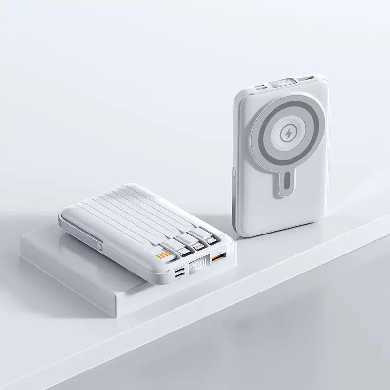Power Bank 10000mAh, Fast Charging Portable Battery, with Stand and 4 Cables Wireless Magnetic Charger for iPhone 14/13/Pro/Mini