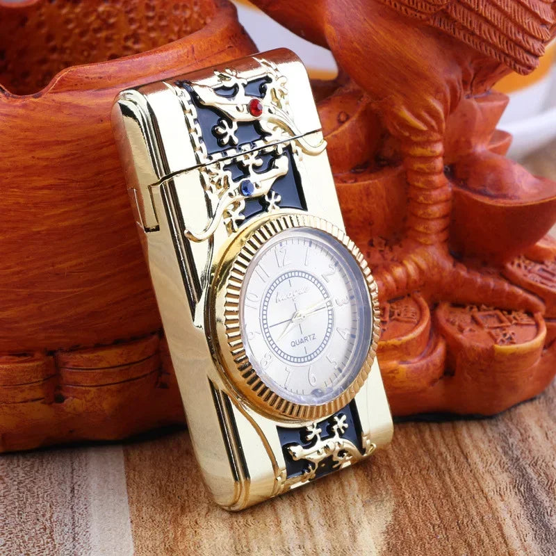 Gecko Shape Quartz Clock Lighter, Compact Gas Lighter, Butane Jet Torch, Cigarette Cigar, Direct Fire Lighter, Men's Gift