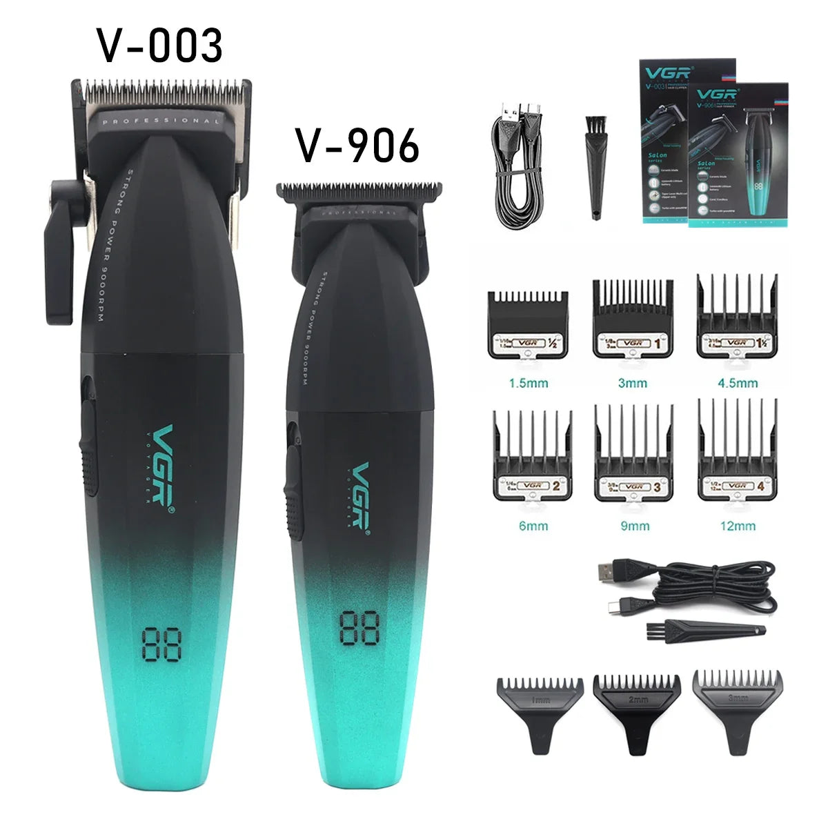 VGR Professional Shaver with DLC Blades, Full Metal, USB Rechargeable, and LED Display for Men