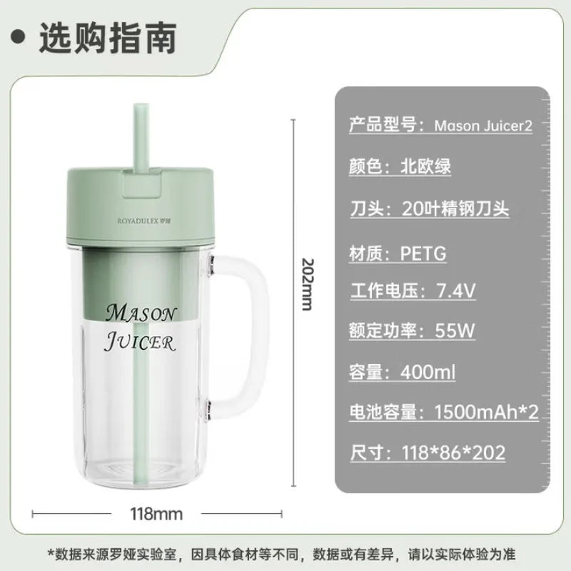 Wireless Electric Juicer Cup Portable 400ml Nordic Green for Juice Milkshake Crushed Ice Mixing Mason Cup