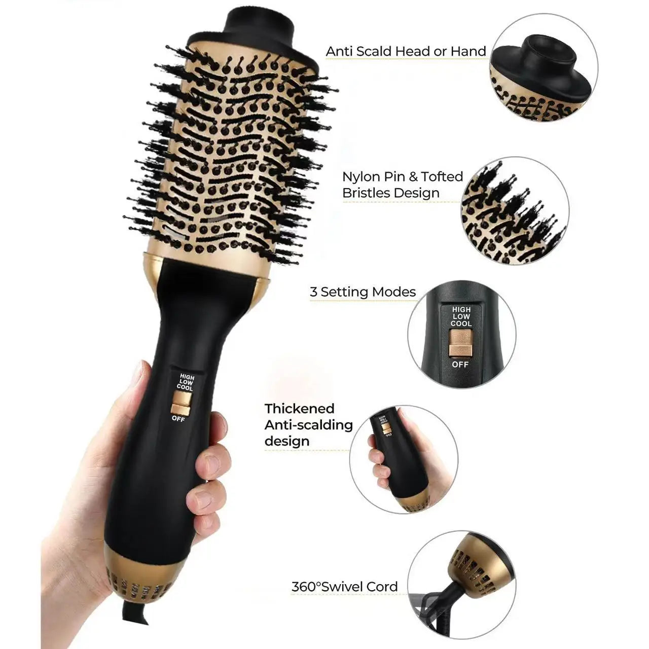 4-in-1 Travel Dual Voltage Hair Dryer Brush Blow Dryer Brush,Portable 2 inch Mini Hot Air Brush,Travel Hair Styler/Volumizer/Str