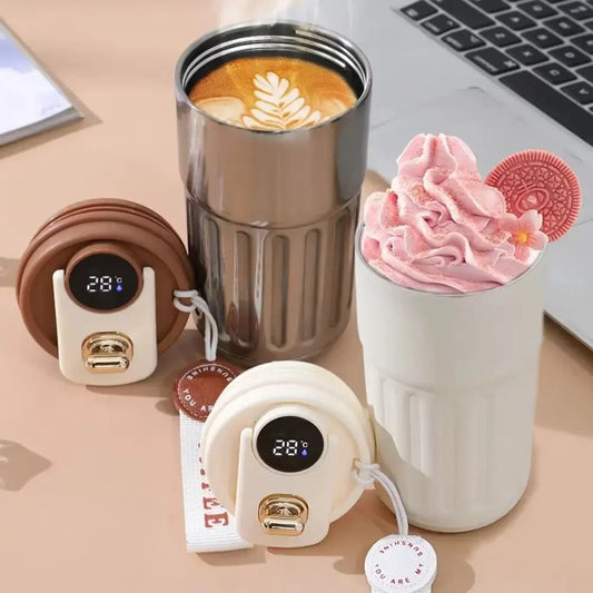 Gift 450ML Thermal Water Bottle Portable Large Capacity Coffee Thermos Cup Digital Intelligent Drinking Bottle Kitchen Supplies