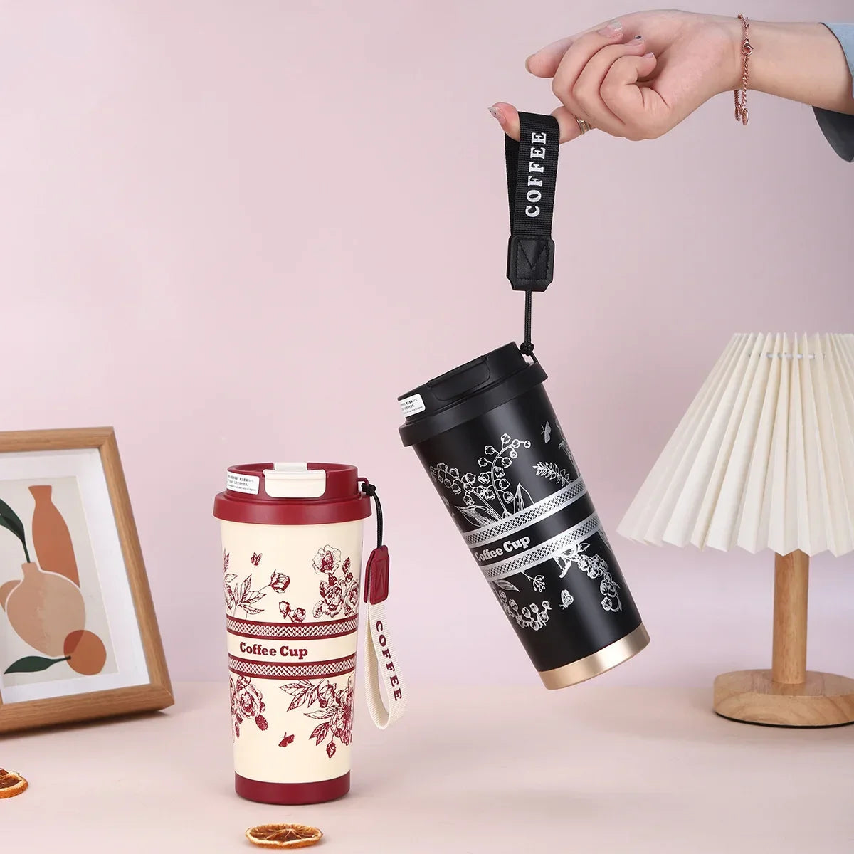 500ml Stainless Steel Double Wall Vacuum Insulated Travel Mug with Portable Thermal Coffee Cup, Double Drink Coffee Thermos Cup