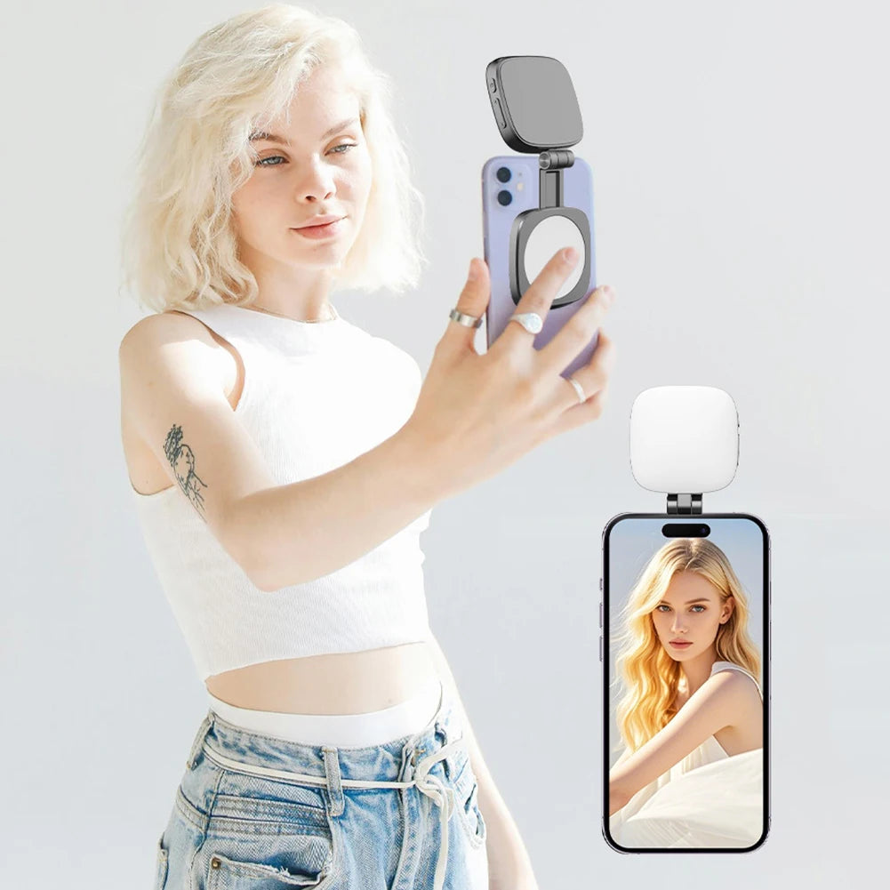 Magnetic Phone Selfie Light Mobile Phone Fill Light with Mirror Pocket Light Folding LED Phone Fill Light for Makeup Photography