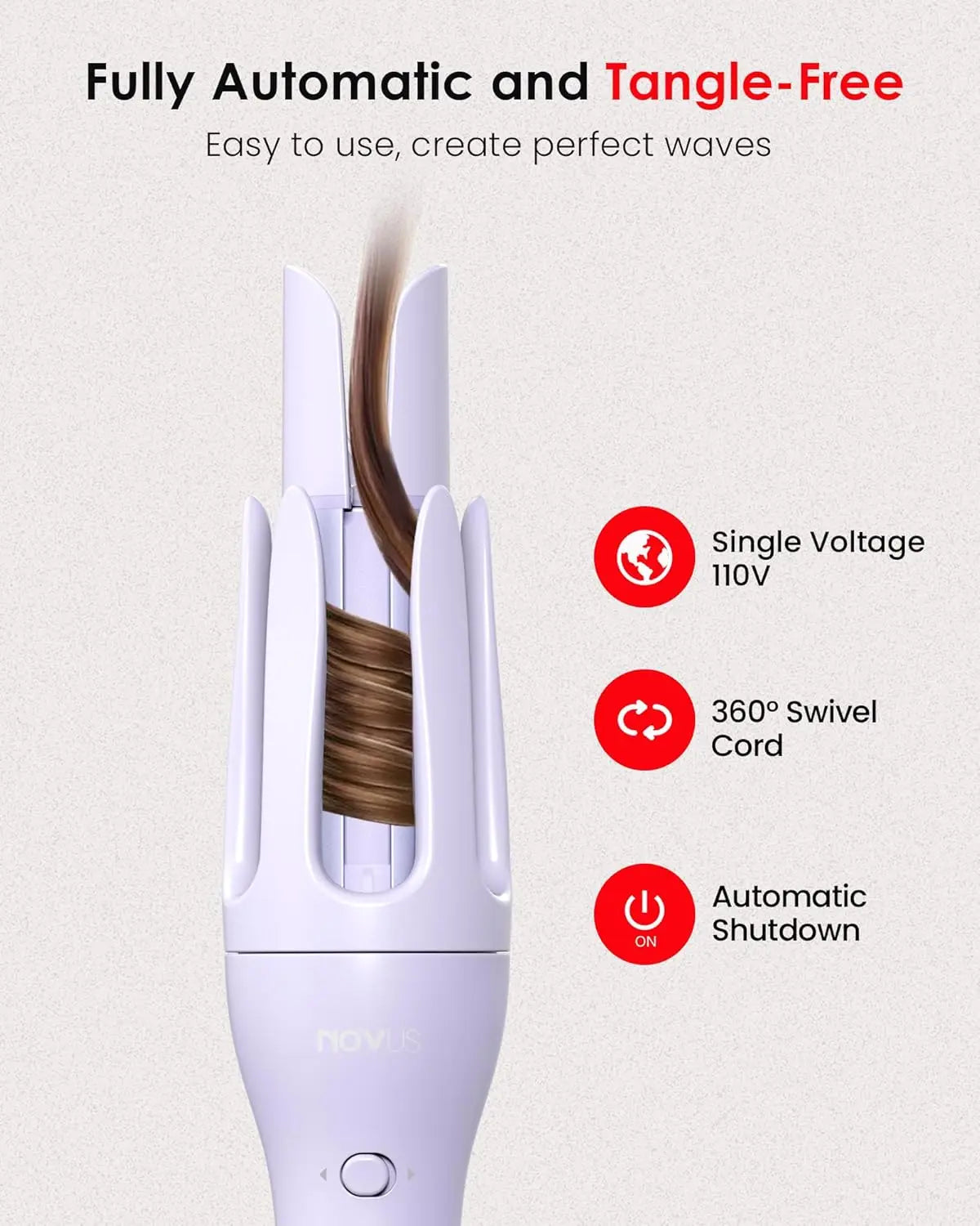 1.25 Inch Rotating Curling Iron for Effortless Waves and Beach Curls, Auto Hair Curler with 60M Ions Anti-Scald, Fast Heating fo