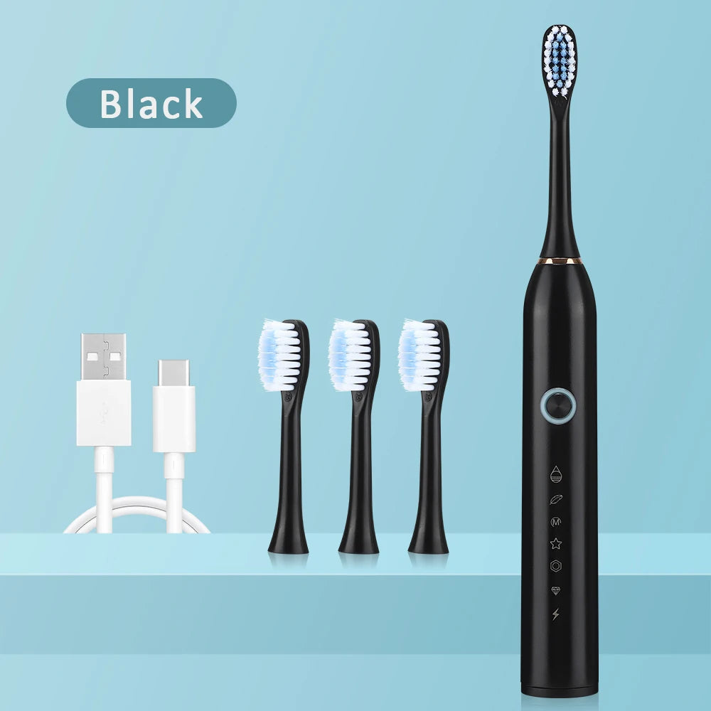 Electric Toothbrush For Adults USB Rechargeable Sonic Toothbrush 6 Modes Cleaning Teeth Brush With 4PCS Replacement Heads IPX7