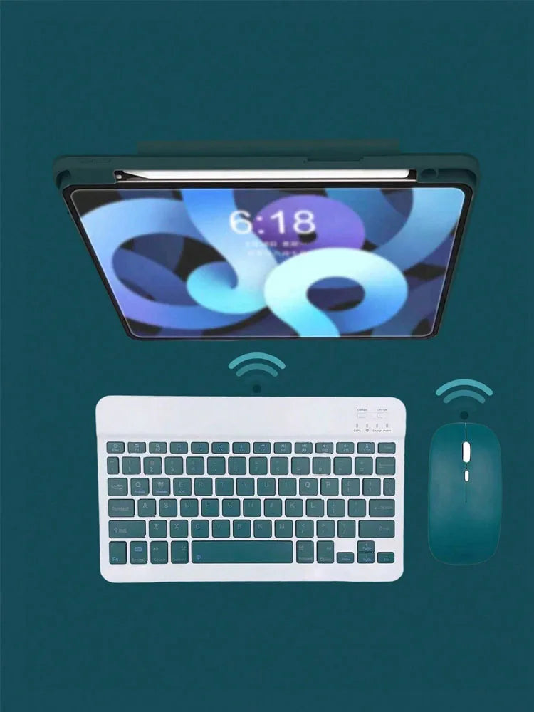 Wireless Blue Keyboard Mouse Compatible iPad Keyboard Computer Phone Tablet, Rechargeable Mute, Mini Keyboard Mouse Set