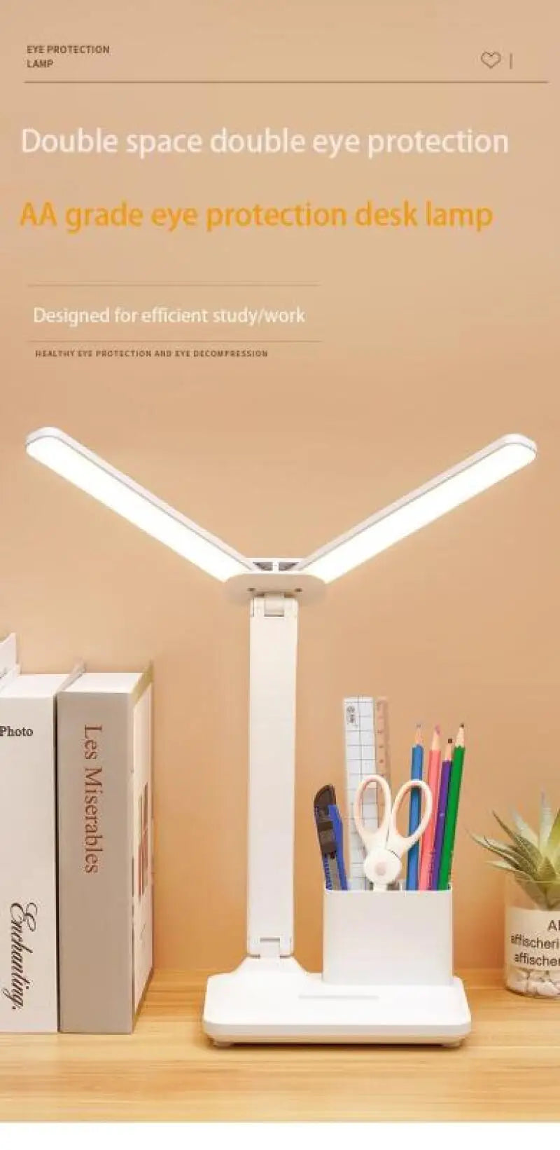 LED Desk Lamp Touch Dimming Table Lamp USB Charging Foldable With Pen Holder Night Light For Bedroom Student Study Reading