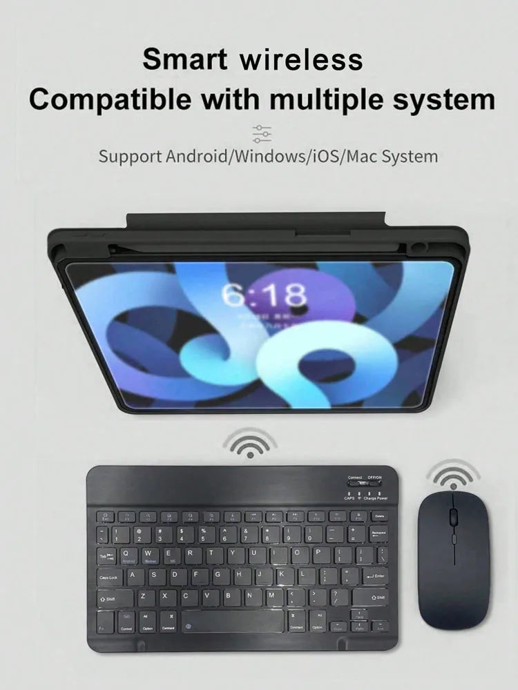 Wireless Blue Keyboard Mouse Compatible iPad Keyboard Computer Phone Tablet, Rechargeable Mute, Mini Keyboard Mouse Set