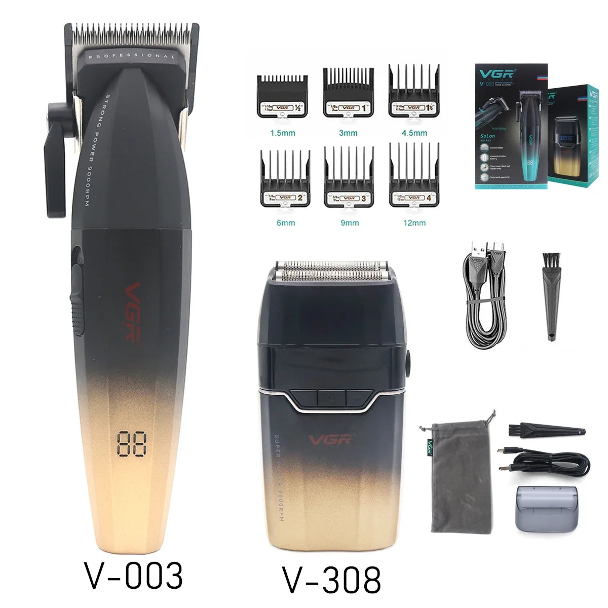VGR Professional Shaver with DLC Blades, Full Metal, USB Rechargeable, and LED Display for Men