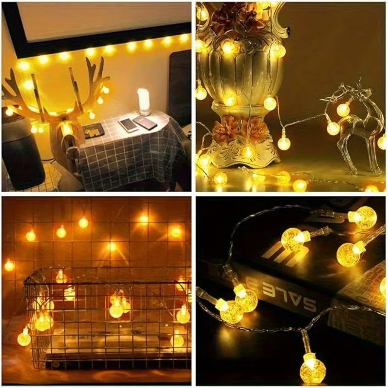 134 LED Bubble Ball String Lights Golden Glow Battery/USB Operated Indoor Fairy Lights for Wedding Holidays New Year Decorations